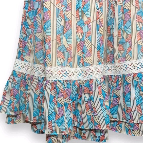 Vintage 2008 Y2K baby doll boho Prairie geometric crochet ruffle dress 5 - Picture 5 of 10